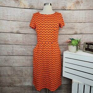Boden Orange Print Dress Short Sleeve‎ Casual Career Pockets UK 10 US 6R